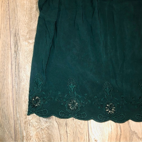 LOFT Dark Emerald Green Ruffle Sleeve Square Neck Embroidered Blouse Top Size S - Picture 8 of 11